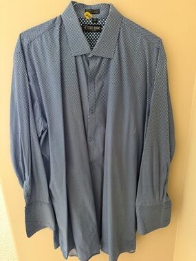 20 36/37 Stacy Adams Blue Micro-Pattern Long Sleeve Dress Shirt